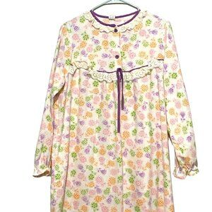 Vintage Sears Long Flannel Nightgown 36M White Cottagecore Prairie Core Grandma‎